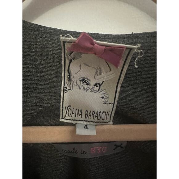 Yoana Baraschi Anthropologie Gray Black Embellished Silk Belted Dress - Sz 4 - Picture 5 of 6